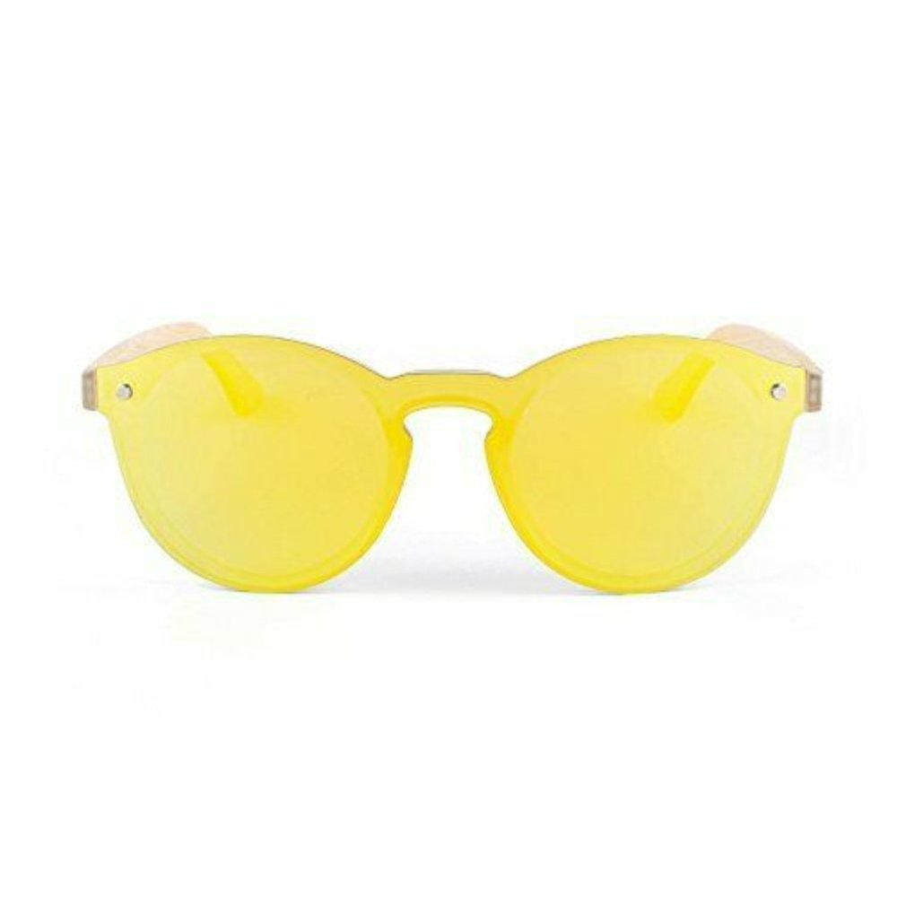 Neon Mirror Round Shield Wooden Sunglasses - Picture 3 of 4